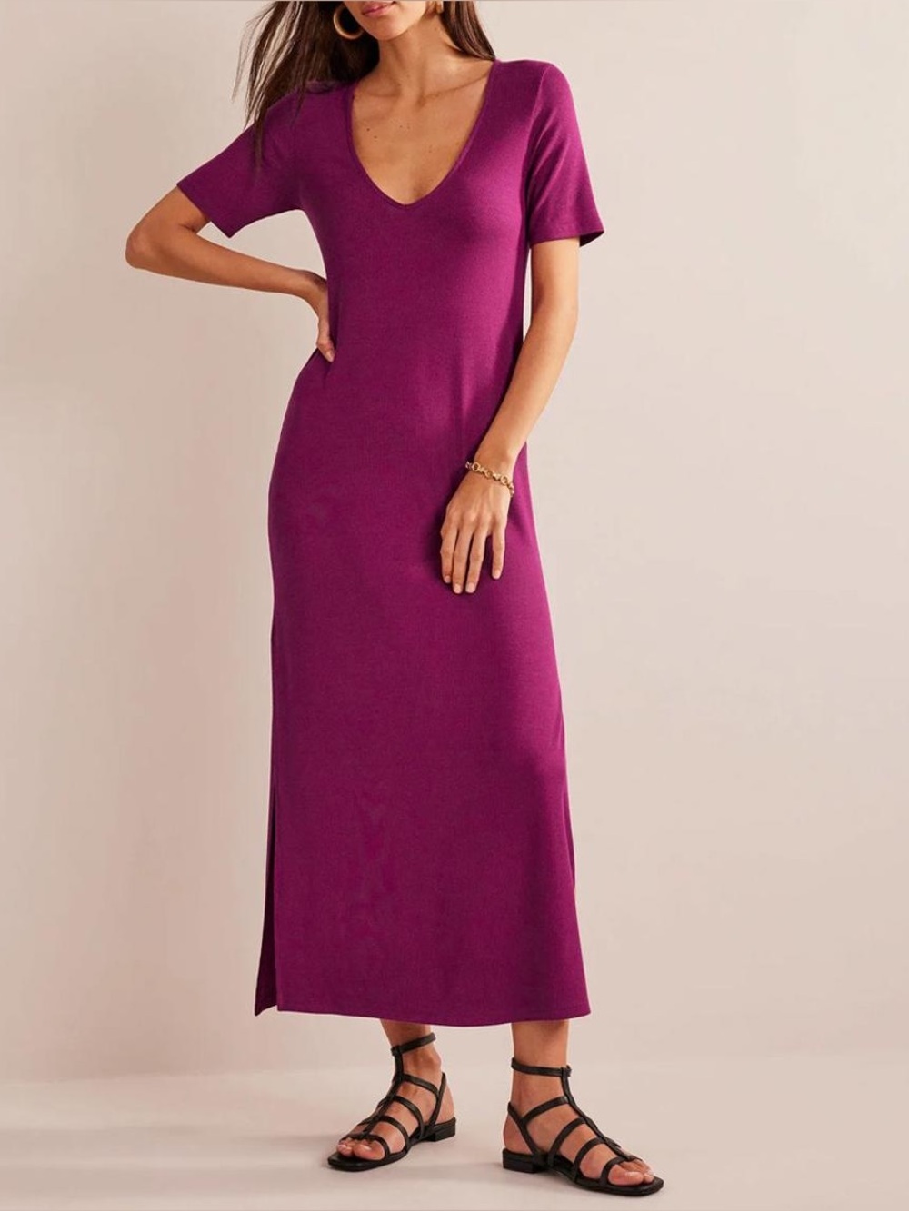 Boden Rib Jersey Midi T-shirt Dress Raspberry Radiance Size 6